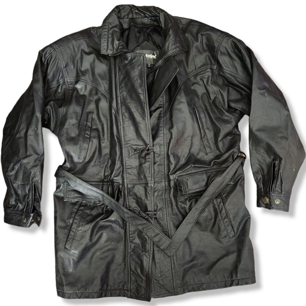 Stratojac Black Leather Insulated‎ Multi Pocket Zip and Snap Flap Jacket Size XL